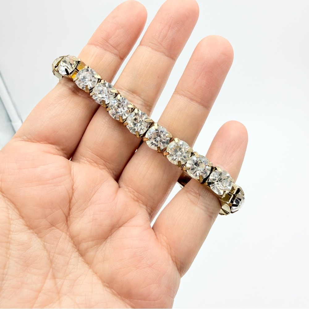 Vintage Rhinestone Stretch Bracelet Gold Tone Crystal Tennis Style